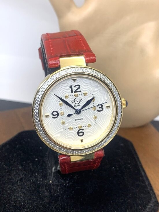 GV2 by Gevril Women\'s Watch 14201-2 Swiss Quartz Gold Red Leather Strap 36mm main image 10